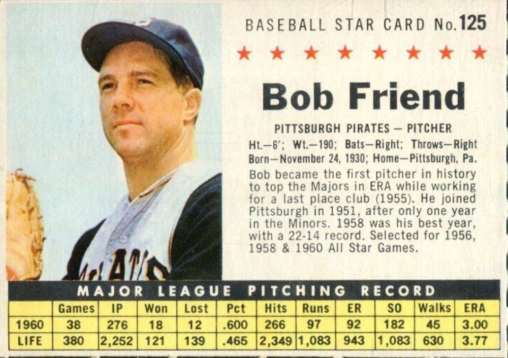 1961 Post Cereal Bob Friend #125 Baseball Card