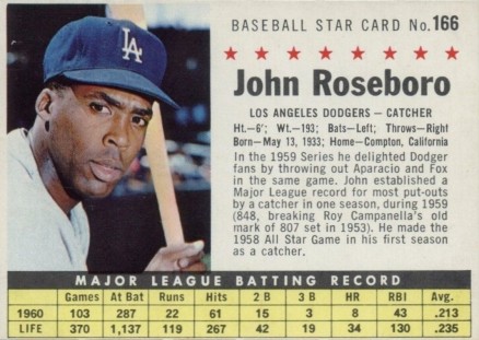 1961 Post Cereal John Roseboro #166 Baseball Card