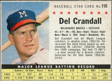 1961 Post Cereal Del Crandall #110 Baseball Card