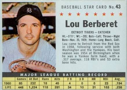 1961 Post Cereal Lou Berberet #43 Baseball Card
