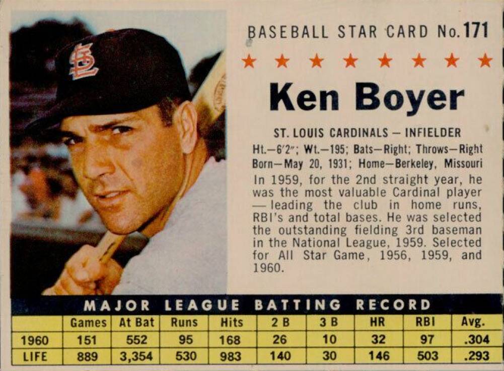 1961 Post Cereal Ken Boyer #171 Baseball Card