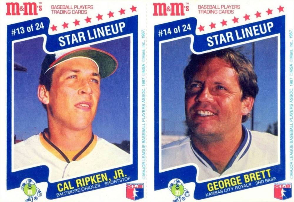 1987 M & M's Perforated Cal Ripken Jr./George Brett # Baseball Card