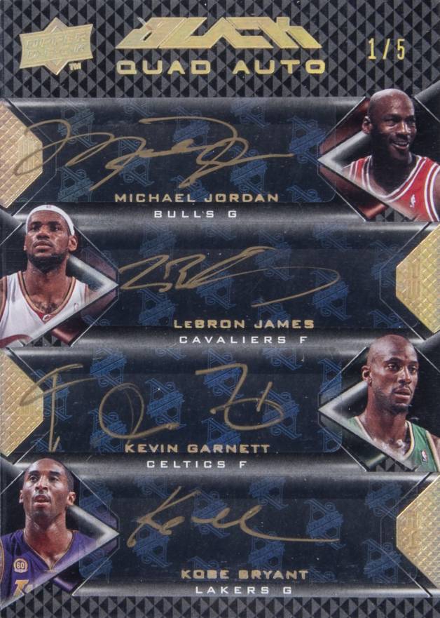2008 Upper Deck Black Quad Autographs Michael Jordan/LeBron James/Kevin Garnett/Kobe Bryant #STUD Basketball Card