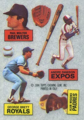 1984 Topps Rub Downs Brett/Dawson/Molitor/Wiggins # Baseball Card