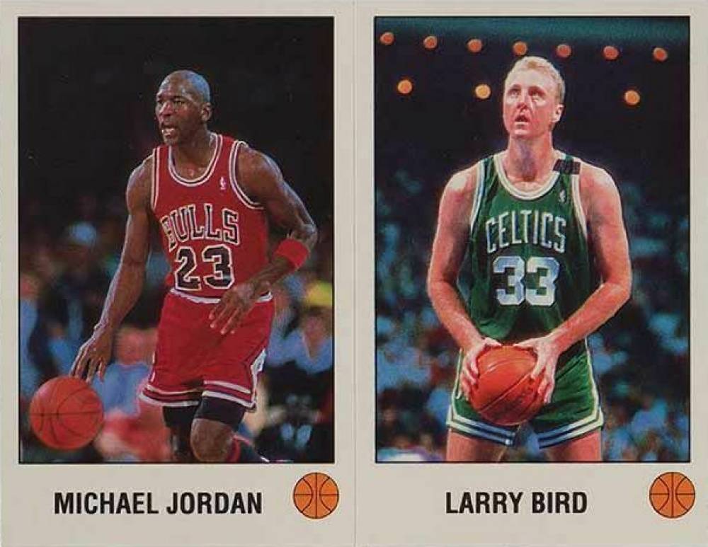 1990 Panini Sticker Larry Bird-L/Michael Jordan-K # Basketball Card