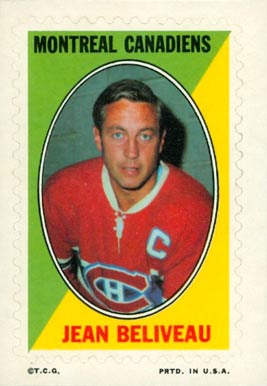 1970 Topps/OPC Sticker Stamps Jean Beliveau #1 Hockey Card