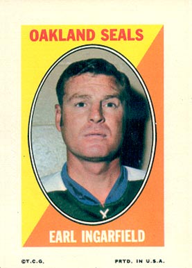 1970 Topps/OPC Sticker Stamps Earl Ingarfield #15 Hockey Card