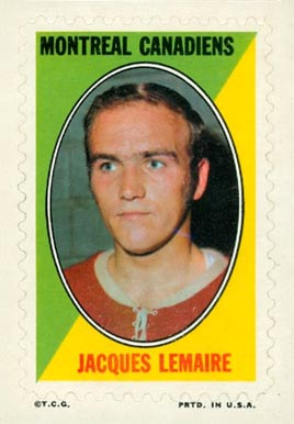 1970 Topps/OPC Sticker Stamps Jacques Lemaire #20 Hockey Card