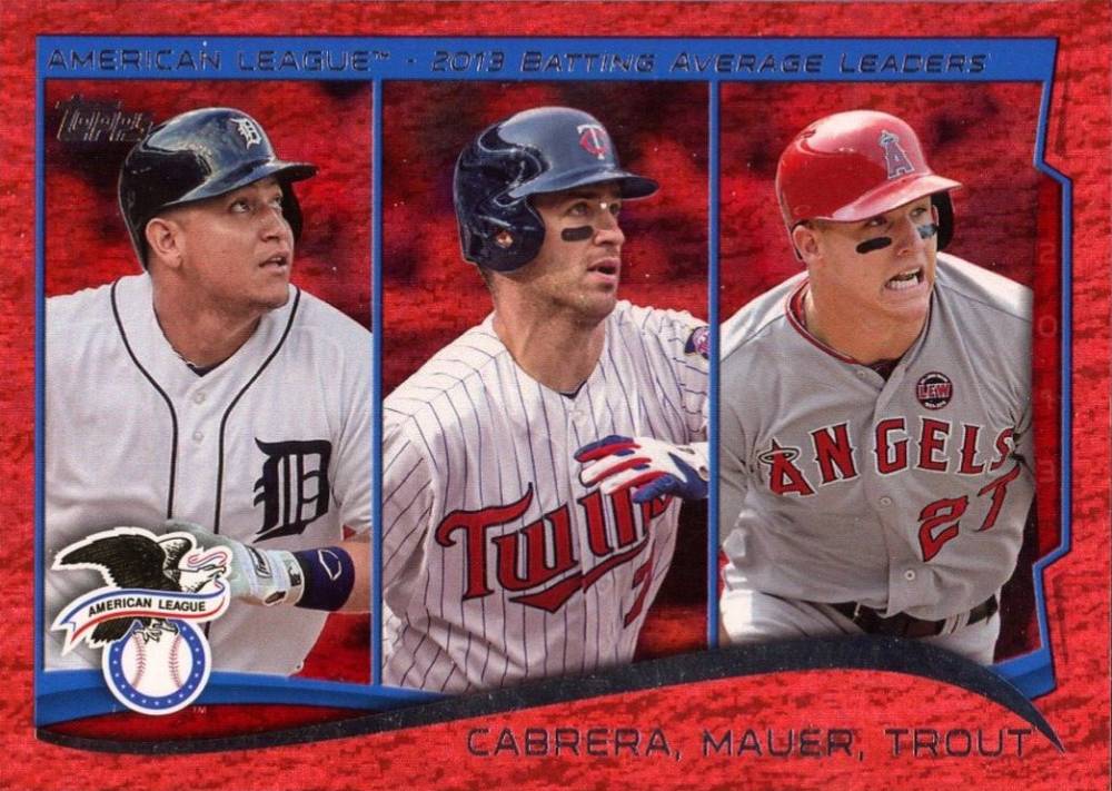 2014 Topps Joe Mauer/Miguel Cabrera/Mike Trout #103 Baseball Card