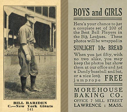 1916 Morehouse Baking Bill Rariden #141 Baseball Card