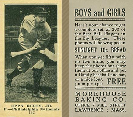 1916 Morehouse Baking Eppa Rixey #142 Baseball Card
