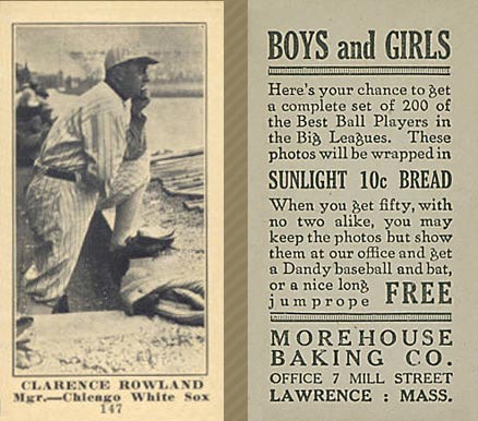 1916 Morehouse Baking Clarence Rowland #147 Baseball Card