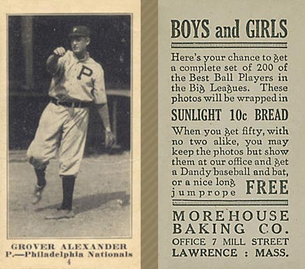1916 Morehouse Baking Grover Alexander #4 Baseball Card