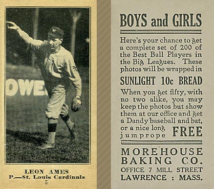 1916 Morehouse Baking Leon Ames #5 Baseball Card