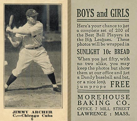 1916 Morehouse Baking Jimmy Archer #6 Baseball Card