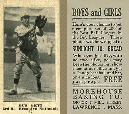 1916 Morehouse Baking Gus Getz #67 Baseball Card