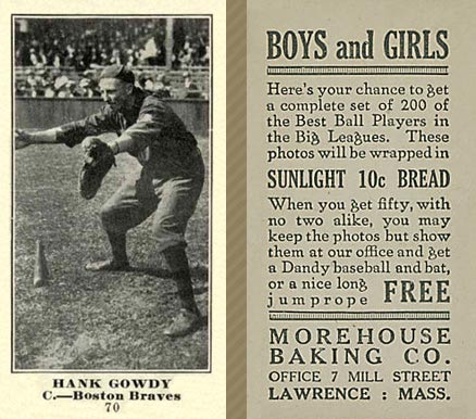 1916 Morehouse Baking Hank Gowdy #70 Baseball Card