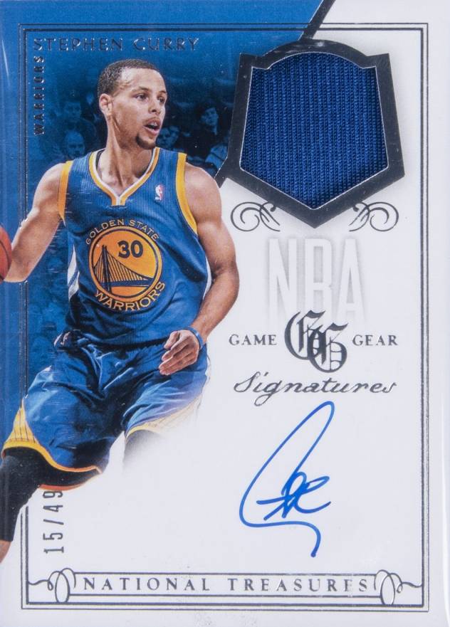 2013 National Treasures NBA Game Gear Signatures Stephen Curry #GS-SC Basketball Card