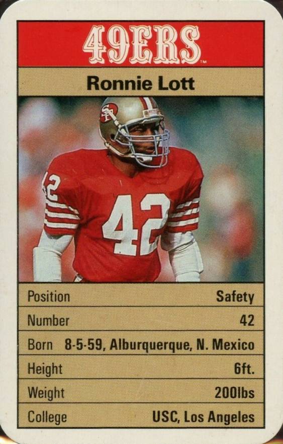 1987 Ace Fact Pack Ronnie Lott # Football Card