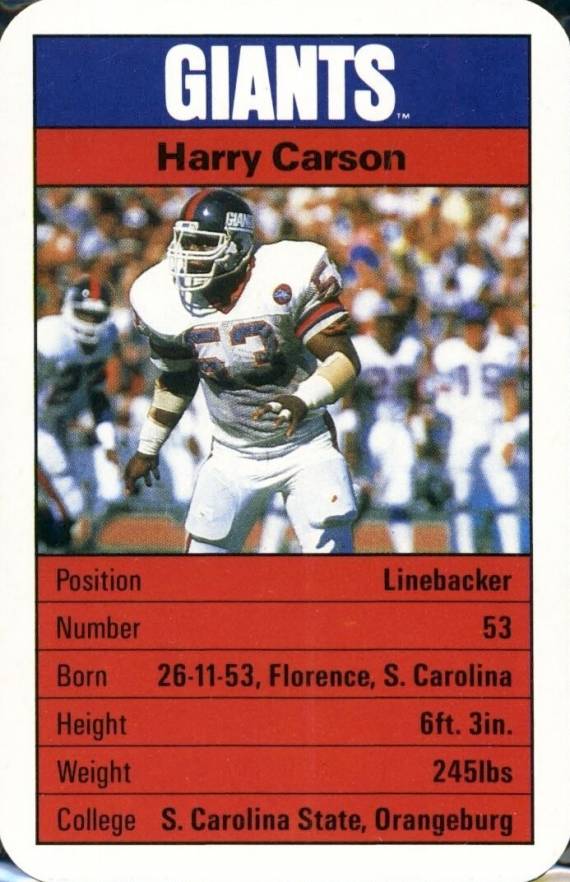 1987 Ace Fact Pack Harry Carson # Football Card