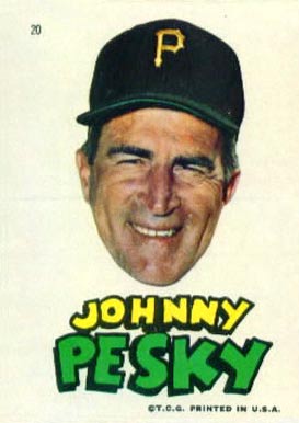1967 Topps Pirates Stickers Johnny Pesky #20 Baseball Card