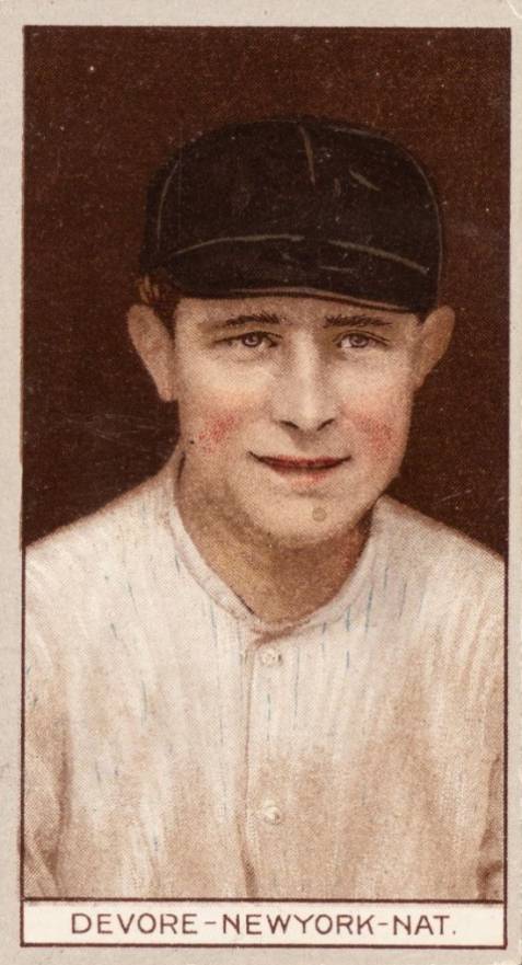 1912 Brown Backgrounds Common back DEVORE-NEWYORK-NAT. # Baseball Card