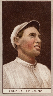 1912 Brown Backgrounds Common back Paskart-Phila-Nat. # Baseball Card