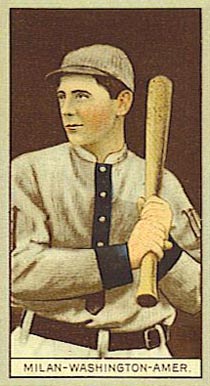 1912 Brown Backgrounds Common back Milan-Washington-Amer. # Baseball Card