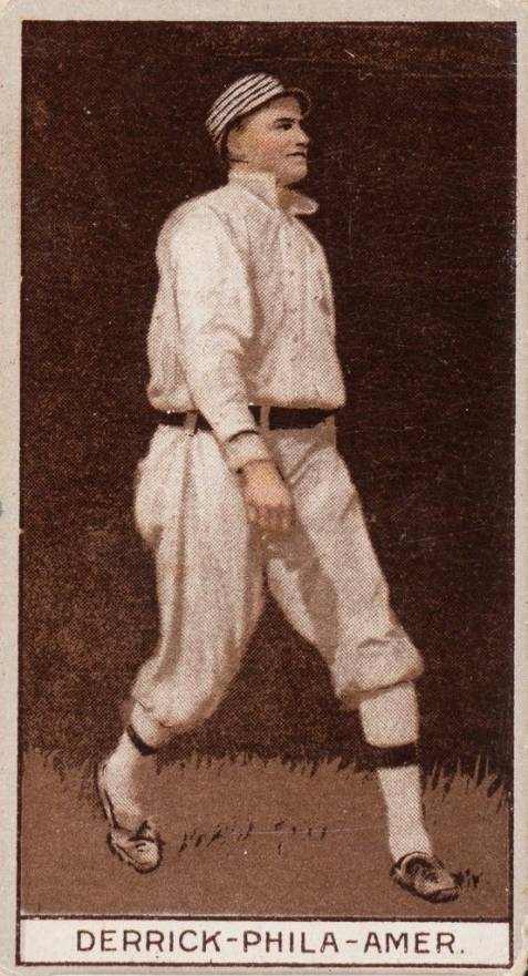 1912 Brown Backgrounds Common back DERRICK-PHILA.-MAER. # Baseball Card
