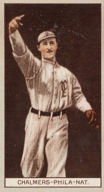 1912 Brown Backgrounds Common back CHALMERS-PHILA.-NAT. # Baseball Card