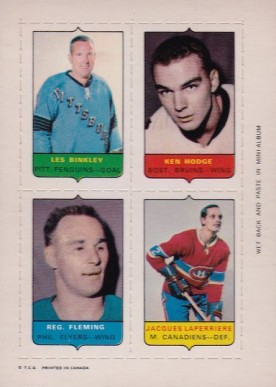 1969 O-Pee-Chee Four in One Binkley/Hodge/Fleming/Laperriere # Hockey Card
