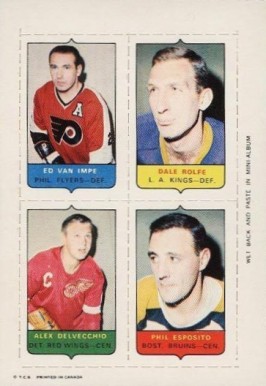 1969 O-Pee-Chee Four in One Van Impe/Rolfe/Delvecchio/Esposito # Hockey Card