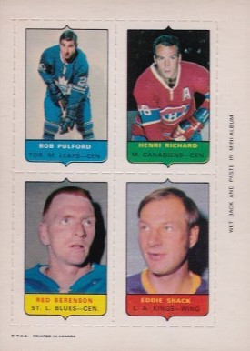 1969 O-Pee-Chee Four in One Pulford/Richard/Berenson/Shack # Hockey Card