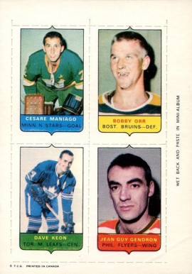 1969 O-Pee-Chee Four in One Maniago/Orr/Keon/Gendron # Hockey Card