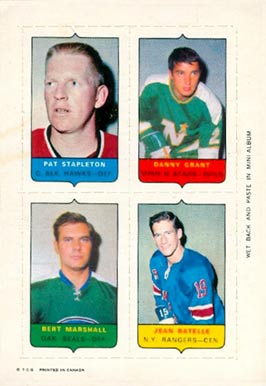 1969 O-Pee-Chee Four in One Stapleton/Grant/Marshall/Ratelle # Hockey Card