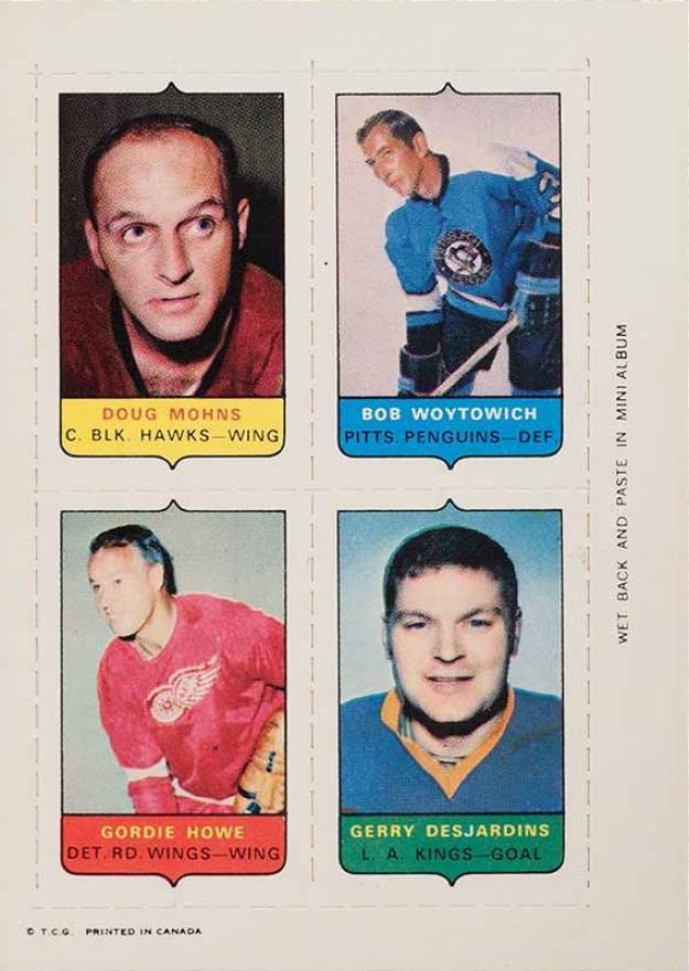 1969 O-Pee-Chee Four in One Mohns/Woytowich/Howe/Desjardins # Hockey Card