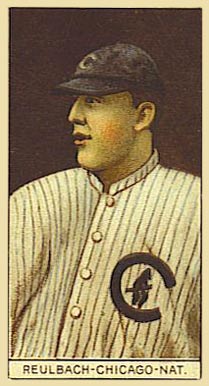 1912 Brown Backgrounds Red Cross Reulbach-Chicago-Nat. #156 Baseball Card
