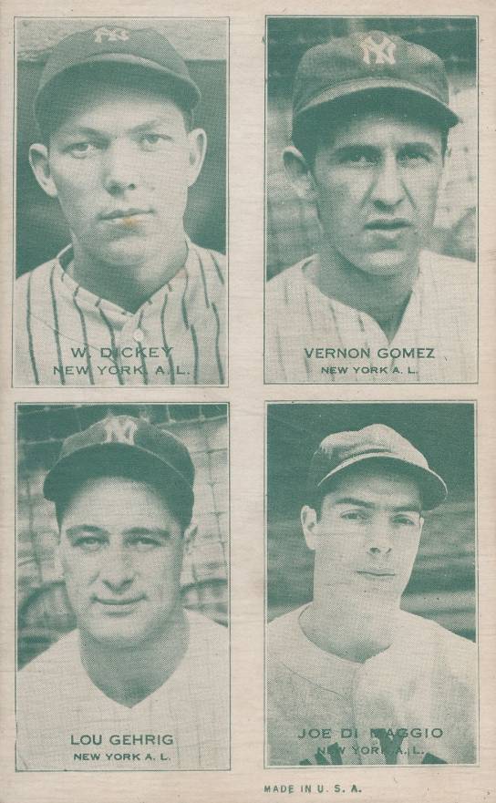 1938 Exhibits Four-on-one Dickey/DiMaggio/Gehrig/Gomez #12 Baseball Card