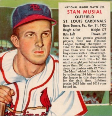 1953 Red Man Tobacco Stan Musial #26 Baseball Card