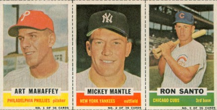 1961 Bazooka Panel Mahaffey/Mantle/Santo # Baseball Card