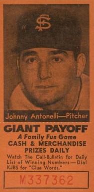 1958 San Francisco Call-Bulletin Giants Johnny Antonelli #1 Baseball Card
