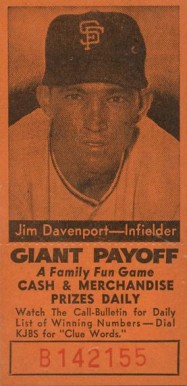 1958 San Francisco Call-Bulletin Giants Jim Davenport #7 Baseball Card