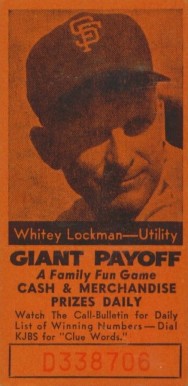 1958 San Francisco Call-Bulletin Giants Whitey Lockman #13 Baseball Card