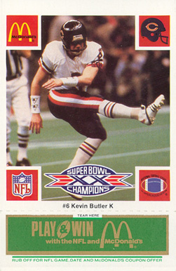 1986 McDonald's Bears Kevin Butler #6 Football Card