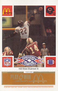 1986 McDonald's Bears Dave Duerson #22 Football Card