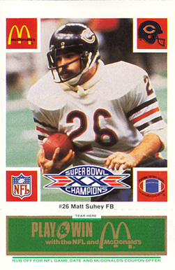 1986 McDonald's Bears Matt Suhey #26 Football Card