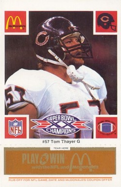 1986 McDonald's Bears Tom Thayer #57 Football Card