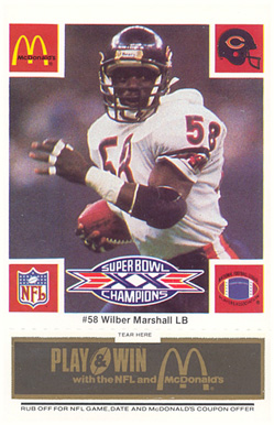 1986 McDonald's Bears Wilber Marshall #58 Football Card