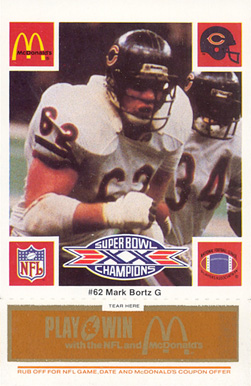 1986 McDonald's Bears Mark Bortz #62 Football Card