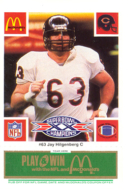 1986 McDonald's Bears Jay Hilgenberg #63 Football Card